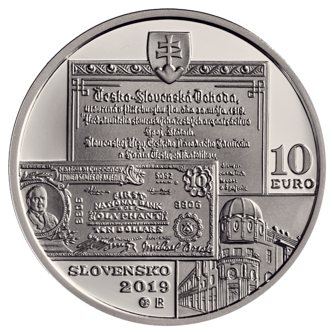 Strieborná zberateľská eurominca v hodnote 10 eur k 150. výročiu narodenia Michala Bosáka
Michal Bosák (10. 12. 1869 – 18. 2. 1937) – americký bankár zo Šariša – patril medzi najvýznamnejších predstaviteľov komunity amerických Slovákov. Po odchode do Ameriky sa cez rôzne podnikateľské aktivity dopracoval až k založeniu vlastnej súkromnej banky Michal Bosak Privat Bank v meste Olyphant. Zároveň sa podieľal na budovaní ďalších bánk a peňažných ústavov v Pensylvánii. Paralelne s podnikaním sa angažoval v národnom hnutí amerických Slovákov a bol aj signatárom Pitsburskej dohody. Po skončení vojny a vzniku ČSR viackrát navštívil národne oslobodené Slovensko a finančne podporil viacero projektov. V roku 1920 založil v Bratislave Americko-slovenskú banku, ktorá postupne otvorila v Prahe a na ostatnom území ČSR spolu 12 pobočiek. V Prešove nechal pre banku postaviť reprezentatívne sídlo, dodnes známe ako Bosákova banka.