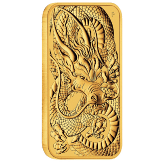 Mincovňa Perth venuje túto obdĺžnikovú zlatú mincu čínskemu drakovi. V čínskej kultúre je drak uctievaný ako božské bájne stvorenie, symbol moci, sily, bohatstva a šťastia. Verí sa tiež, že draci sú vládcovia vody a počasia. Motív mince zobrazuje štylizovaného čínskeho draka. V dizajne je tiež zahrnutá značka mincovne „P“ v Perth Mint. Na zadnej strane je znázornená podobizeň kráľovnej Alžbety II. od autorky Jody Clarkovej, Menová nominálna hodnota „100 DOLÁROV“, rok 2021, váha a rýdzosť „1oz 9999 Au“. Razba je celosvetovo obmedzená iba na 8 888 kusov. Obdĺžniková minca zo zlata bola vyrazená z jednej unce 99,99% rýdzeho zlata a dodáva sa v ochrannej kapsule