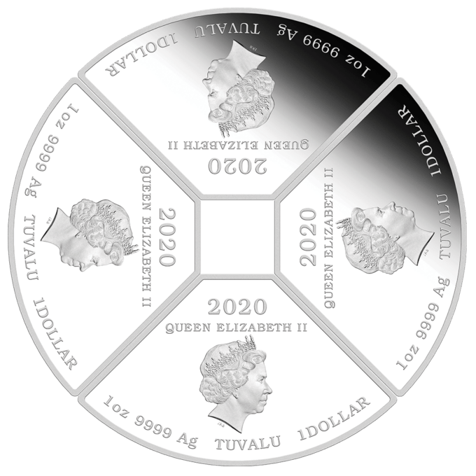 Súprava rok myši vo forme kvadrantu vyrazila mincovňa Perth zo 4 x 1 Oz. striebra v proof kvalite. Všetky štyri mince majú rôzne farebné motívy. Poskladané štyri mince ukazujú celkový obraz a tvoria štvorcový otvor v strede súpravy. Na zadnej strane každej mince je vyobrazený portrét Jej Veličenstva kráľovnej Alžbety II. Neobvyklá sada 4 mincí je dodávaná v originálnej krabičke Perth Mint vrátane očíslovaného certifikátu pravosti.