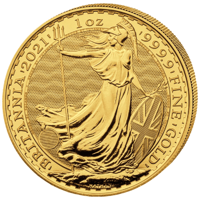Ročník 2021 mince Britannia bol vyrazený Britskou kráľovskou mincovňou z jednej unce 99,99% rýdzeho zlata a zobrazuje ako každý rok Britanniu. Ženská postava v brnení je symbolom vlastenectva krajiny. Tento motív je obklopený nápismi „Britannia 2021“ a „1 OZ 9999 FINE GOLD“. Na zadnej strane je vyobrazený obraz Jej Veličenstva kráľovnej Alžbety II. Zlatá minca Britannia je vydávaná Britskou kráľovskou mincovňou od roku 1987. Zlatá minca sa dodáva voľne bez obalu.