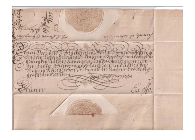 Historický dokument: osobný list cisára Karola VI., 1733.