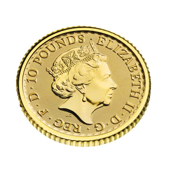 Ročník 2021 mince Britannia bol vyrazený Britskou kráľovskou mincovňou z jednej desatiny unce 99,99% rýdzeho zlata a zobrazuje ako každý rok Britanniu. Ženská postava v brnení je symbolom vlastenectva krajiny. Tento motív je obklopený nápismi „Britannia 2021“ a „1/10 OZ 9999 FINE GOLD“. Na zadnej strane je vyobrazený obraz Jej Veličenstva kráľovnej Alžbety II. Zlatá minca Britannia je vydávaná Britskou kráľovskou mincovňou od roku 1987. Zlatá minca sa dodáva voľne bez obalu.