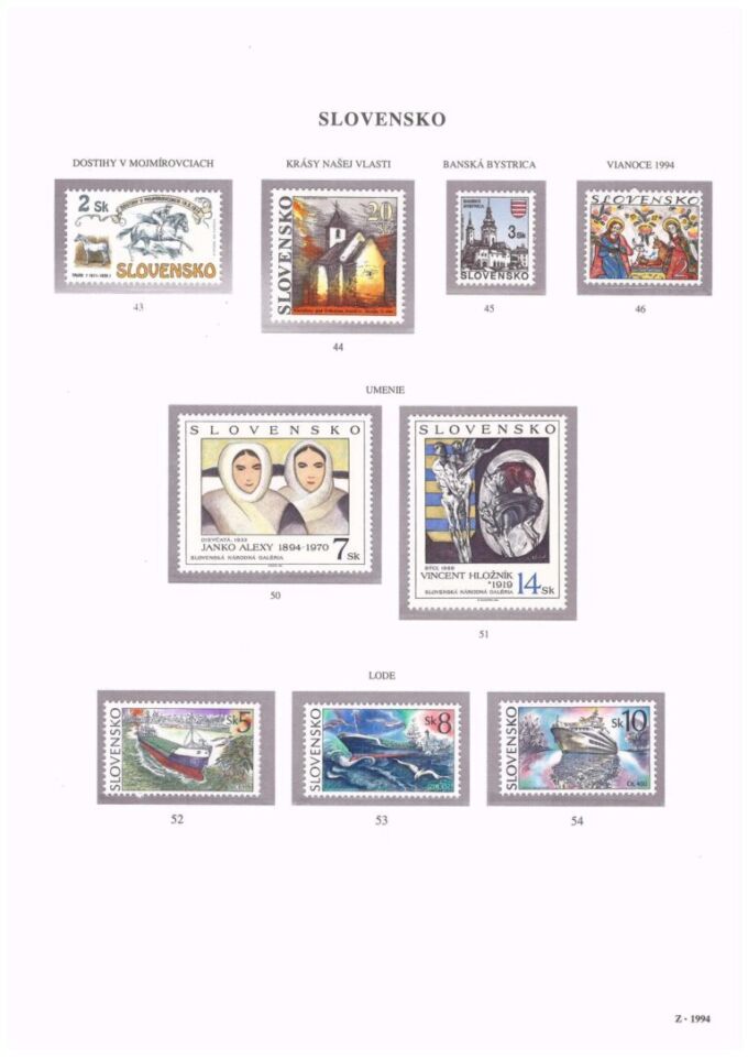 Slovenská republika&nbsp;1994
Kompletná generálna zbierka&nbsp;známok, rok 1994 + albumové listy - základný variant
Stav: **