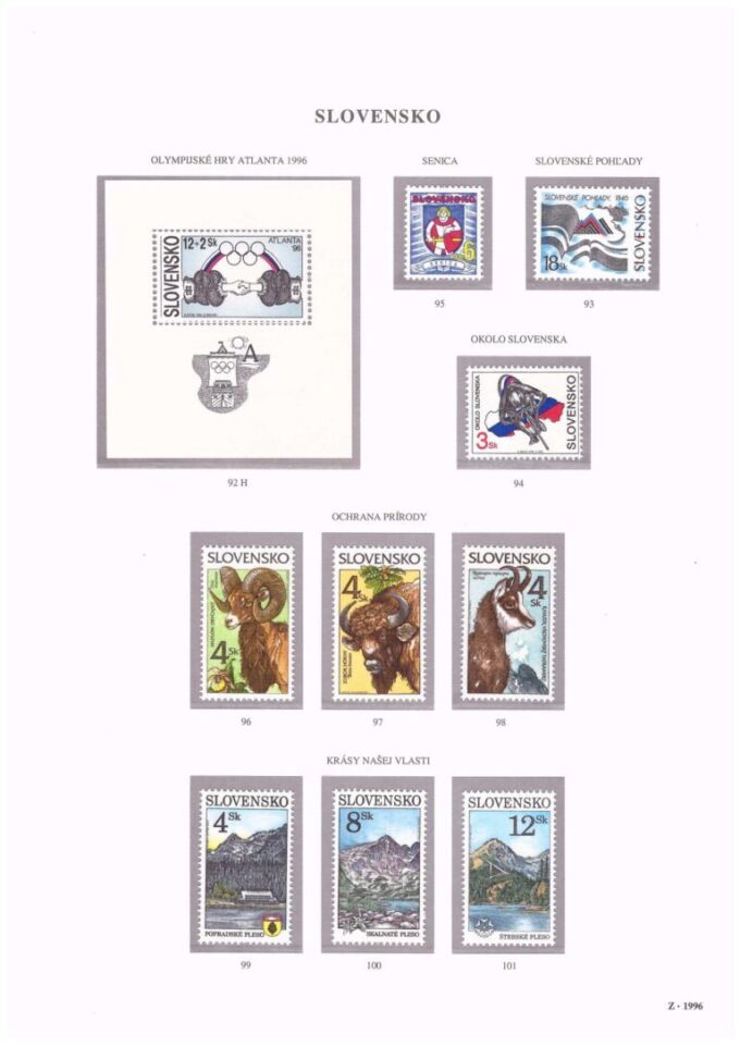 Slovenská republika&nbsp;1996
Kompletná generálna zbierka&nbsp;známok, rok 1996 + albumové listy - základný variant
Stav: **