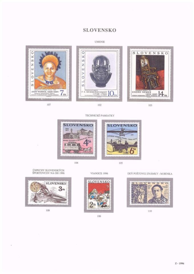 Slovenská republika&nbsp;1996
Kompletná generálna zbierka&nbsp;známok, rok 1996 + albumové listy - základný variant
Stav: **