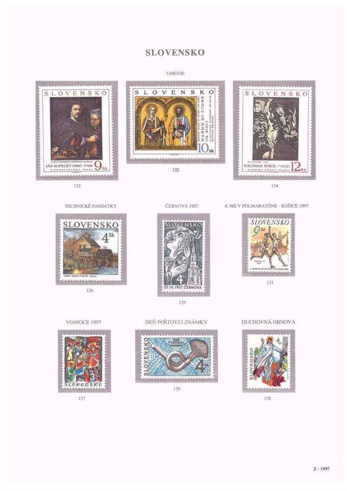 Slovenská republika 1997
Kompletná generálna zbierka známok, rok 1997 + albumové listy - základný variant
Stav: **