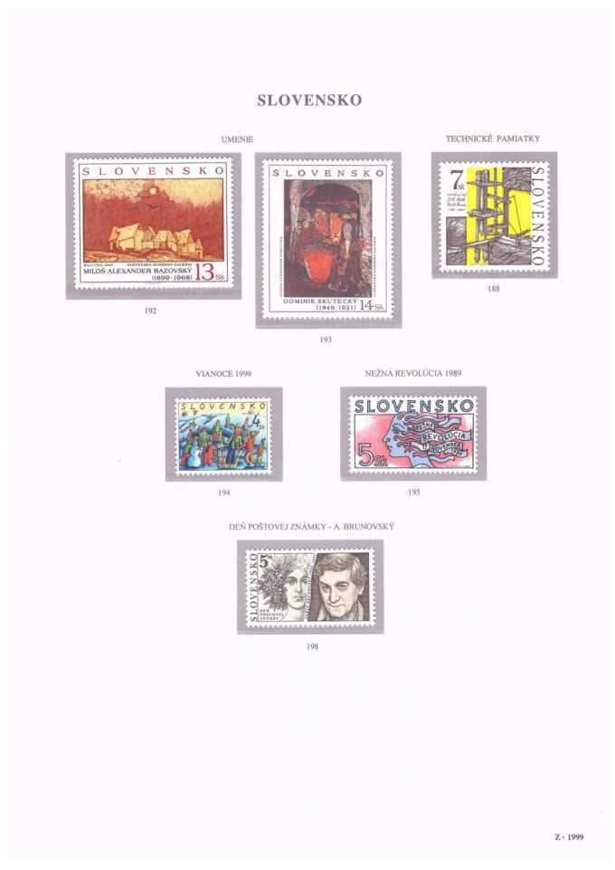 Slovenská republika 1999
Kompletná generálna zbierka známok, rok 1999 + albumové listy - základný variant
Stav: **