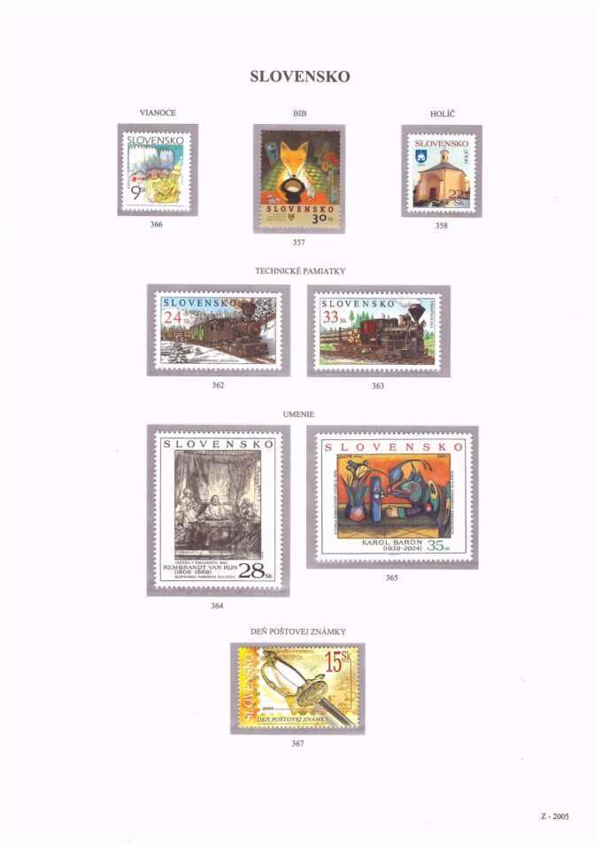Slovenská republika 2005
Kompletná generálna zbierka známok, rok 2005 + albumové listy - základný variant
Stav: **