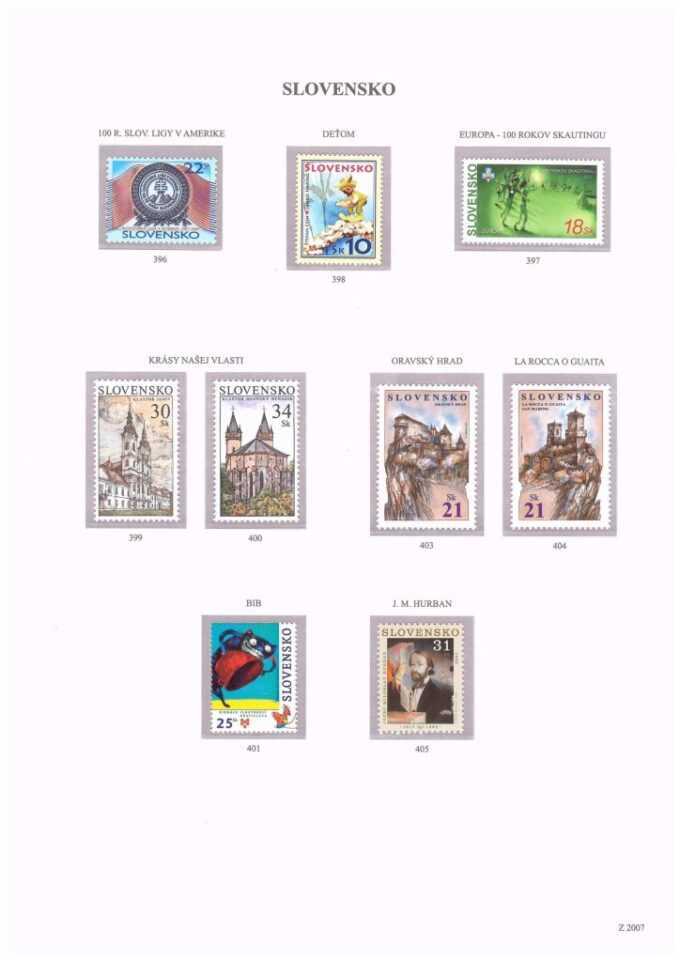 Slovenská republika 2007
Kompletná generálna zbierka známok, rok 2007 + albumové listy - základný variant
Stav: **