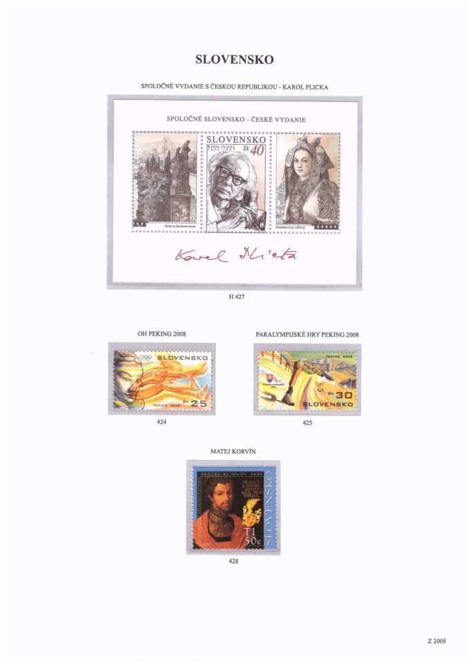 Slovenská republika 2008
Kompletná generálna zbierka známok, rok 2008 + albumové listy - základný variant
Stav: **