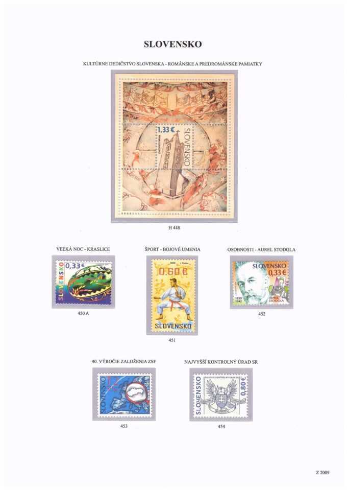 Slovenská republika 2009
Kompletná generálna zbierka známok, rok 2009 + albumové listy - základný variant
Stav: **