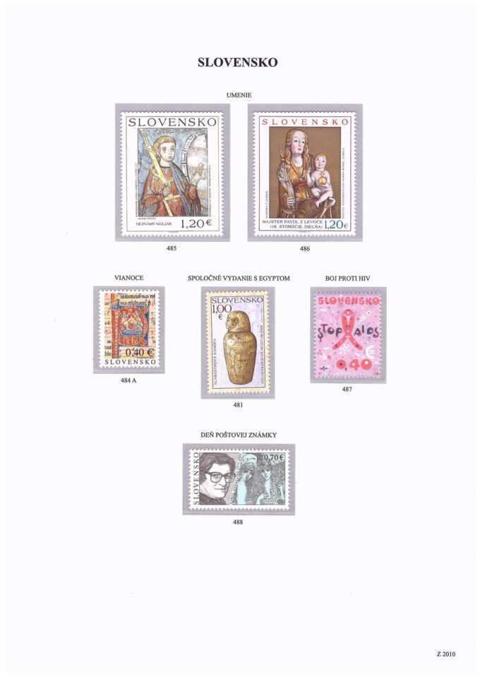 Slovenská republika 2010
Kompletná generálna zbierka známok, rok 2010 + albumové listy - základný variant
Stav: **
