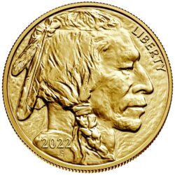Americká zlatá minca „Buffalo“ 2022 bola vyrazená z jednej unce 0,9999 rýdzeho zlata. Na zlatej minci od americkej mincovne je americký bizón prevzatý z pôvodného rubu klasického „nikláku“ Buffalo. V dizajne sú tiež nápisy „SPOJENÉ ŠTÁTY AMERICKÉ“, „1OZ 0,9999 FINE GOLD“ a „50 $“. Na zadnej strane je z profilu americký indián. Tento portrét, ktorý bol prvýkrát videný taktiež na „nikláku“ Buffalo z roku 1913, navrhol James Earle Fraser. Zlatá americká minca „Buffalo“, ktorá bola prvýkrát vydaná v roku 2006, sa rýchlo stala populárnou investičnou mincou. Zlatá minca sa dodáva voľne bez obalu.