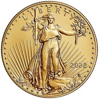Minca American Eagle 2022 je razená americkou mincovňou z jednej unce zlata v UNC kvalite. Na motíve je Lady Liberty kráčajúca sebavedomo proti slnečným lúčom. V pravej ruke drží pochodeň a v ľavej olivovú ratolesť, ktorá symbolizuje mier. Na rube je vyobrazený americký orol bielohlavý. Nový dizajn vytvorila Jennie Norris a zobrazuje pôsobivý detailný portrét orla, ktorý je obklopený nápismi "SPOJENÉ ŠTÁTY AMERICKÉ" a "1 OZ. FINE GOLD - 50 DOLLARS". Populárna minca American Gold Eagle s novým dizajnom je dodávaná voľne – bez obalu.
