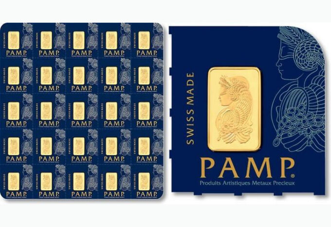 Investičná zlatá tehla PAMP Suisse "Lady Fortuna" Multigram+ (25 x 1 g), rýdzosť 999,9/1000, deliteľná na jednotlivé 1-gramové tehličky.
