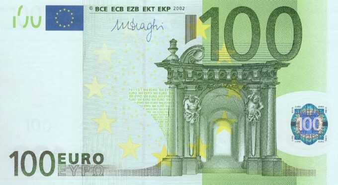 100 EURO, 2002, Séria "N", Rakúsko 
Tlačová doska: F011D1
Podpis: Mario Draghi, 
Stav: UNC