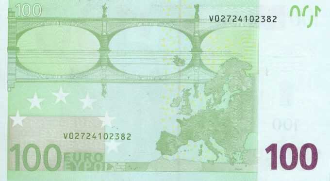 100 EURO, 2002, Séria "N", Španielsko
Tlačová doska: M005F1
Podpis: Mario Draghi,
Stav: UNC