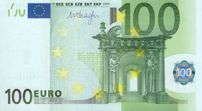 100 EURO, 2002, Séria "N", Španielsko
Tlačová doska: M005F1
Podpis: Mario Draghi,
Stav: UNC