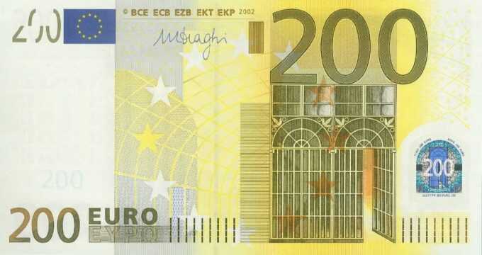 200 EURO, 2002, Séria "Z", Belgicko
Tlačová doska: T002D2
Sériové čísla: Z93319290594
Podpis: Wim Duisenberg
Stav: UNC
 