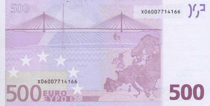500 EURO, 2002, Séria "X", Nemecko
Tlačová doska: R013A3
Podpis: Jean-Claude Trichet
Stav: aUNC