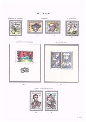 Slovenská republika 1996
Kompletná generálna zbierka známok, rok 1996 + albumové listy - základný variant
Stav: **