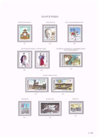 Slovenská republika 2001
Kompletná generálna zbierka známok, rok 2001 + albumové listy - základný variant
Stav: **
