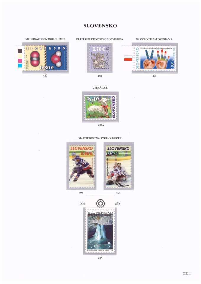 Slovenská republika 2011
Kompletná generálna zbierka známok, rok 2011 + albumové listy - základný variant
Stav: **