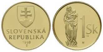 Pri príležitosti 5. výročia vzniku Slovenskej republiky vydala Mincovňa Kremnica š. p. s povolením Národnej banky Slovenska zlatú repliku 1 Sk.