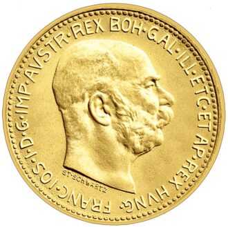 Koruna, ktorá sa datuje od menovej reformy v roku 1892, sa stala prvou zlatou menou v histórii Rakúska, keď sa namiesto guldenu vydali 10 a 20 korunové mince. Vznešená a oveľa väčšia 100 korunová minca bola vydaná pri diamantovom jubileu cisára Františka Jozefa v roku 1908.
Na averze všetkých troch korún je profil dlho vládnuceho cisára, za ktorého Rakúsko zaznamenalo obrovský pokrok v mnohých aspektoch politického, hospodárskeho a kultúrneho života. Latinský výraz pre korunu, slovo „Corona“ sa objavuje na ich rube, rovnako ako rok 1915, keď sa koruny prestali raziť, hoci 10-korunáčka v skutočnosti prestala v roku 1910.