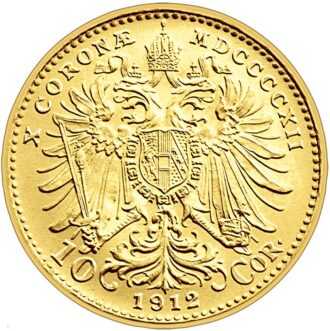 Koruna, ktorá sa datuje od menovej reformy v roku 1892, sa stala prvou zlatou menou v histórii Rakúska, keď sa namiesto guldenu vydali 10 a 20 korunové mince. Vznešená a oveľa väčšia 100 korunová minca bola vydaná pri diamantovom jubileu cisára Františka Jozefa v roku 1908.
Na averze všetkých troch korún je profil dlho vládnuceho cisára, za ktorého Rakúsko zaznamenalo obrovský pokrok v mnohých aspektoch politického, hospodárskeho a kultúrneho života. Latinský výraz pre korunu, slovo „Corona“ sa objavuje na ich rube, rovnako ako rok 1915, keď sa koruny prestali raziť, hoci 10-korunáčka v skutočnosti prestala v roku 1910.