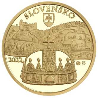 Zlatá zberateľská eurominca v nominálnej hodnote 100 eur
Bratislavské korunovácie – 450. výročie korunovácie Rudolfa
V Uhorsku sa až do konca 17. storočia mohol stať kráľom len muž zvolený krajinským snemom. Ak si panovník želal, aby sa jeho nástupcom na tróne stal jeho syn, musel presvedčiť magnátov, aby ho zvolili a korunovali. Po korunovaní mala krajina dvoch kráľov: panujúceho otca a jeho syna, ktorý sa stal panovníkom až po otcovej smrti. Kráľ Maximilián zaistil korunu svojmu prvorodenému synovi Rudolfovi. Korunovali ho v Prešporku 25. 9. 1572. Skutočným panovníkom Uhorska sa Rudolf stal až v roku 1576. Bol aj rímskym cisárom národa nemeckého a českým kráľom. V Uhorsku sa zdržiaval len výnimočne – za stálu rezidenciu si vybral Prahu, kam dal odviezť aj uhorskú korunu. Obdobie jeho vlády bolo v Uhorsku poznamenané otomanskou expanziou z juhu a stavovskými povstaniami spojenými s bojom protestantov o náboženskú slobodu. V roku 1608 sa Rudolf vzdal uhorskej koruny aj trónu v prospech svojho mladšieho brata Mateja.  