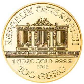 Najpredávanejšia zlatá investičná minca v Európe.
Skutočná klasika – Zlaté Investičné mince „Viedenská filharmónia“, ktoré boli vydané prvýkrát v roku 1989, a odvtedy patria k najvyhľadávanejším zlatým minciam na celom svete.
Emisiu roku 2023 vyrazila rakúska mincovňa z 1 unce 99,99% čistého zlata.
Ikonická minca „Viedenská filharmónia“ má rovnaký motív od svojho vzniku a predstavuje niekoľko nástrojov viedenského orchestra – viedenský roh, violončelo, harfu, fagot a husle. Na lícnej strane je umiestnený slávny píšťalový organ zo zlatej sály viedenského Musikvereinu, ktorý je uznávaný po celom svete ako pozadie novoročných koncertov filharmónie.
Zlatá minca sa dodáva voľne bez balenia.