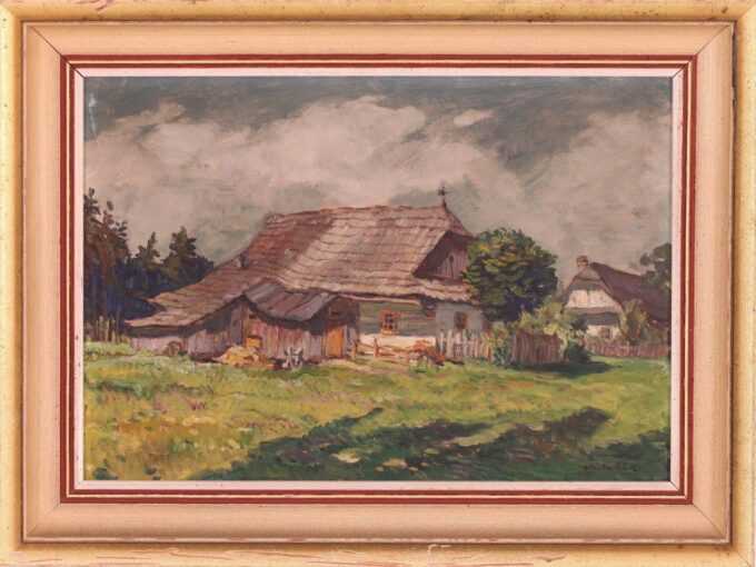 Ota Bubeníček, 31.10.1871 - 10.09.1962
Chaloupka, olej na kartóne, 34 x 50 cm
Ota Bubeníček vyrastal v umelecky založenej rodine riadiaceho učiteľa Jozefa Bubeníčka. Otec pripravoval najmladšieho syna (zo šiestich detí) na hudobnú dráhu. Študoval reálku, ale z nej nastúpil do učenia a potom niekoľko rokov pracoval ako litograf v pražskom Haasovom grafickom závode. Uplatnil tu svoj talent, ale starší brat Henrich – maliar, grafik a bábkar (1856–1935) už skôr priviedol Otu k maliarstvu. Túžba po umeleckej voľnosti ho zaviedla na Akadémii výtvarných umení v Prahe. Študoval tu v rokoch 1898-1904. Najviac sa venoval krajinomaľbe a umelecky bol najmä ovplyvnený Juliom Mařákom, u ktorého však mal možnosť študovať iba jeden školský rok. Čerpal aj z rád a tvorby profesorov Antonína Slávička a Rudolfa von Ottenfelda. Počas štúdia získal Purmannovo krajinárske štipendium. Po štúdiu v rokoch 1905 a 1906 mu bolo udelené absolventské Hlávkovo cestovné štipendium.
Hlavným motívom Ota Bubeníčka je český vidiek v rôznych obdobiach roka, chalupy, košaté stromy, rybníčky a polia. Obrazy s krajinomaľbou boli maľované v duchu realizmu, s neporušeným charakterom prírody, bohatou farebnosťou a štylizovanosťou. Nezabudol ani na ľudovú architektúru. Jeho maľby sú v dnešnej dobe aj dokumentárne. Prvé známe obrazy z obdobia začiatkov štúdia sú maľované u Podleského rybníka v Uhřiněvsi. Školské exkurzie smerovali postupne na Okoř, do Lochovíc u Muríc, Lodenice pri Berouna a Čimelic pri Tábore. V roku 1903 (snáď spoločne – so spolužiakmi A. Satrou a K. Langerom) cestuje do Dalmácie a severného Talianska. Maľuje množstvo obrazov so skalnatým a kamenistým pobrežím (napr. pod kláštorom St. Giacomo v Dubrovníku). V roku 1905 zastupuje prof. Ottenfelda na pobyte krajinárske školy v Ratajoch nad Sázavou. V tom istom roku na jeseň cestuje vďaka Hlávkovmu štipendiu do Holandska, Belgicka a Francúzska. V roku 1907 opätovne vďaka štipendiu do Francúzska, kde maľuje impresionisticky poňatý obraz Paríž. V rokoch 1907 až 1908 maľoval na moravskom Valašsku (Vsetín a Horná Bečva), od roku 1909 v južných Čechách (Čížová pri Písku, Protivín, Prachaticko a Strakonicko), potom aj na ďalších miestach (Týnec nad Sázavou, Železné Hory, Turnov a inde). V tomto období vytvára osobitú syntézu luminizmu, secesie a neskorého neoimpresionizmu, ktorá sa opiera o delený rukopis, výraznú ale až na výnimky citlivú farebnosť (napr. pri rybníku, v rannej hmle, v záhrade, lúčny potôčik a Samota).
Prvá svetová vojna prerušila jeho potulky s maliarskou tornou po vlastiach českých; bol ako vojak pridelený (s inými maliarmi a sochármi) na reštaurovanie zničených Assamových fresiek a na znovuzriadenie vnútrajška kostola sv. Mikuláša na Staromestskom námestí v Prahe. Po prvej svetovej vojne strávil kratší čas na Slovensku (1919 – 1920 a opätovne 1936 – 1937). Najmä však maľoval pri Svratke a Litavke. Od roku 1932 až do svojej smrti žil a pracoval v Mladej Vožici pri Tábore. V tomto období sa už plne vracia k realisticko-romantickému stvárneniu českej krajiny a k viac splývavému rukopisu (napr. Lipa pri kvapôčke na Súhradí, Zimný podvečer pri Panskom mlyne, Mladá Vožice od Mikulášskeho rybníka a Šelmberk od Mikuláša). Počas druhej svetovej vojny bol roku 1943 gestapom zatknutý a v Tábore vypočúvaný v súvislosti s pátraním po prechovávanej ilegálnej vysielačke.
Do vysokého veku Bubeníček kreslil aj maľoval, vystavoval a stal sa jedným z najobľúbenejších Mařákovcov vôbec.