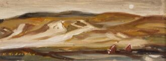 Originál olejomaľba: Mária Medvecká (1914-1987), "Na paši", 19x50 cm.