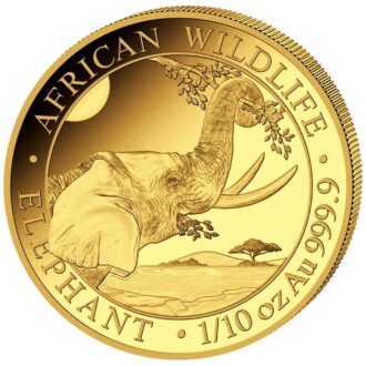 Nová, pozlatená minca „Somalia Elephant“ 2023 populárnej série „African Wildlife Series“ bola vyrazená z jednej desatiny unce rýdzeho zlata 999,9 %. Séria African Wildlife sa vyznačuje každoročne sa meniacim motívom a je veľmi obľúbená u investorov po celom svete. 
Na minci „African Wildlife - Elephant „ je tento rok vyobrazená, hlava úplne dospelého slona, ktorý obopína svoj chobot okolo visiacej vetvy. V pozadí sa črtá africká stepná krajina. Pri okraji mince sú nápisy „AFRICAN WILDLIFE“ a „ELEPHANT“, „1/10 oz“ a rýdzosť „Ag 999,9“. 
Na rube je zobrazený somálsky štátny znak, ktorý zobrazuje štít s hviezdou podopretou dvoma leopardmi. Pod týmto symbolom sú dva tradičné oštepy a dva palmové listy a nápisy „SOMALSKÁ REPUBLIKA 2023, 100 šilingov“.