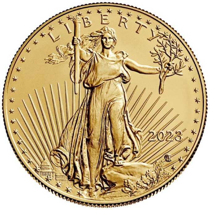Minca American Eagle 2023 je razená americkou mincovňou z jednej unce zlata v UNC kvalite. Na motíve je Lady Liberty kráčajúca sebavedomo proti slnečným lúčom. V pravej ruke drží pochodeň a v ľavej olivovú ratolesť, ktorá symbolizuje mier. Na rube je vyobrazený americký orol bielohlavý. Nový dizajn vytvorila Jennie Norris a zobrazuje pôsobivý detailný portrét orla, ktorý je obklopený nápismi "SPOJENÉ ŠTÁTY AMERICKÉ" a "1 OZ. FINE GOLD - 50 DOLLARS". Populárna minca American Gold Eagle s novým dizajnom je dodávaná voľne – bez obalu.