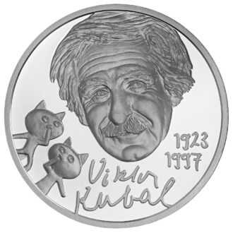 100. výročie narodenia Viktora Kubala
Strieborná zberateľská eurominca v nominálnej hodnote 10 eur
Viktor Kubal (20. 3. 1923 – 24. 4. 1997) nakrútil v roku 1944 film STUDŇA LÁSKY, zakladateľské dielo slovenskej animácie, ku ktorej sa potom vrátil až v 60. rokoch. Najprv krátkymi filmami pre TÝŽDEŇ VO FILME a od roku 1965 viacerými kreslenými filmami. Vo všetkých uplatnil svoj charakteristický rukopis – skratku v kresbe, dôraz na rozprávačskú zložku, kreslený humor a animovaný gag. Venoval sa súčasne karikatúre, ilustrácii, novinárskej a spisovateľskej tvorbe. Neskôr účinkoval aj v talk-show a ako filmový herec. Realizoval mnoho filmov ocenených doma i v zahraničí. Medzi najúspešnejšie patria seriály o JANKOVI HRAŠKOVI, DITA a ŠACH. Vytvoril aj prvý slovenský celovečerný kreslený film ZBOJNÍK JURKO. Vyše 200 filmov, ktoré nakrútil, charakterizoval jeden zahraničný kritik slovami: „Fantázia podnecuje ďalšiu fantáziu a Kubalova animácia okúzli každého“.
 
