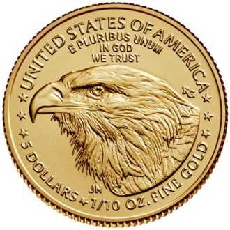 Minca American Eagle 2023 je razená americkou mincovňou z jednej desatiny unce zlata v UNC kvalite. 
Na motíve je Lady Liberty kráčajúca sebavedomo proti slnečným lúčom. V pravej ruke drží pochodeň a v ľavej olivovú ratolesť, ktorá symbolizuje mier. Na rube je vyobrazený americký orol bielohlavý. 
Nový dizajn vytvorila Jennie Norris a zobrazuje pôsobivý detailný portrét orla, ktorý je obklopený nápismi "SPOJENÉ ŠTÁTY AMERICKÉ" a "1/10 OZ. FINE GOLD - 5 DOLLARS". 
Populárna minca American Gold Eagle s novým dizajnom je dodávaná voľne – bez obalu.