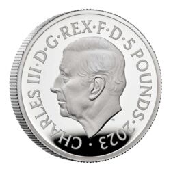 Strieborná zberateľská minca Royal Mint zo série Mýty a legendy venovaná čarodejníkovi Merlinovi, 2 Oz (62,2 g) striebra rýdzosti 999/1000, ročník 2023, proof prevedenie.
