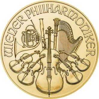 Skutočná klasika – Zlaté Investičné mince „Viedenská filharmónia“, ktoré boli vydané prvýkrát v roku 1989, a odvtedy patria k najvyhľadávanejším zlatým minciam na celom svete. 
Mincu vyrazila rakúska mincovňa z 1/4 unce 99,99% rýdzeho zlata. 
Ikonická minca „Viedenská filharmónia“ má rovnaký motív od svojho vzniku a predstavuje niekoľko nástrojov viedenského orchestra – viedenský roh, violončelo, harfu, fagot a husle. Na lícnej strane je umiestnený slávny píšťalový organ zo zlatej sály viedenského Musikvereinu, ktorý je uznávaný po celom svete ako pozadie novoročných koncertov filharmónie. Zlatá minca sa dodáva voľne bez balenia.
