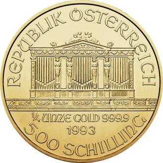 Skutočná klasika – Zlaté Investičné mince „Viedenská filharmónia“, ktoré boli vydané prvýkrát v roku 1989, a odvtedy patria k najvyhľadávanejším zlatým minciam na celom svete. 
Mincu vyrazila rakúska mincovňa z 1/4 unce 99,99% rýdzeho zlata. 
Ikonická minca „Viedenská filharmónia“ má rovnaký motív od svojho vzniku a predstavuje niekoľko nástrojov viedenského orchestra – viedenský roh, violončelo, harfu, fagot a husle. Na lícnej strane je umiestnený slávny píšťalový organ zo zlatej sály viedenského Musikvereinu, ktorý je uznávaný po celom svete ako pozadie novoročných koncertov filharmónie. Zlatá minca sa dodáva voľne bez balenia.