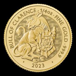 797441-2023_house-of-tudor_1-4_oz_gold_bull-of-clarence_1-jpg Zlatá minca "Bull of Clarence" zo série Royal Mint The Royal Tudor Beasts, 1/4 Oz (7,78 g), rýdzosť 999,9/1000, nominálna hodnota 25 GBP, ročník 2023.