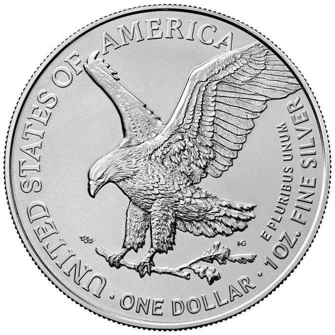 Edíciu American Silver Eagle 2023 razila americká mincovňa z jednej unce rýdzeho 999% striebra. Motív zobrazuje ikonickú bohyňu „Walking Liberty“ od Adolpha A. Weinmana, ktorá kráča k vychádzajúcemu slnku.
Na zadnej strane je zobrazený americký orol bielohlavý. Dizajn amerického orla bol pri príležitosti svojho 35. výročia v roku 2022 zmenený. Dizajn navrhla dizajnérka AIP Emily Damstra a zobrazuje majestátneho bielohlavého orla, ktorý pristáva na dubovú vetvu. Orla obklopujú nápisy „SPOJENÉ ŠTÁTY AMERICKÉ“ a „1OZ. FINE SILVER - ONE DOLLAR“. Strieborná minca 2023 s novým dizajnom je dodávaná voľne bez obalu.
Info: Ak si objednáte 20 mincí, mince sa dodávajú v pôvodnej tube od americkej mincovne.
 