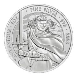 690191-king_arthur_2023_silver_coin_1oz_front-jpg Strieborná zberateľská minca Royal Mint zo série Mýty a legendy venovaná kráľovi Artušovi, 1 Oz (31,1 g) striebra rýdzosti 999/1000, ročník 2023.