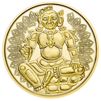 Piata minca zo série The Magic of Gold vám umožní ponoriť sa do fascinujúcich mýtov a dávnych tradícií krajiny, ktorá má hlboké spojenie so zlatom. Zlato Indie obsahuje dve mimoriadne charizmatické božstvá z mýtov starovekej Indie – Lakšmí a Krišnu.
Lakshmi je hinduistická bohyňa šťastia a prosperity. Tretí deň Diwali, festivalu svetiel, je venovaný jej. Zlaté a pozlátené mince predstavujúce Lakšmí uctievajú hinduistické rodiny v domácich svätyniach pre šťastie. Legenda hovorí, že Lakshmi sedela v lotosovom kvete a vybrala si za manžela Višnua. Krišna je jednou z najslávnejších inkarnácií Višnua, jedného z hlavných božstiev brahmanizmu. Krišna znamená „ten, kto ťa k sebe priťahuje“. Stal sa symbolom najvyššieho aspektu ľudského vedomia a vzťahov: medzi synmi je najlepším synom, medzi priateľmi je najlepším priateľom, medzi milencami je najlepším milencom, medzi tými, ktorí pomáhajú hľadajúcim nájsť správnu cestu, je najlepší sprievodca.
Na rube mince je zobrazený Krišna sediaci v „lalitasane“, čiže kráľovskej pozícii, oslňujúci tými najlepšími šperkami a obklopený ozdobným pásom pripomínajúcim pávie pierka. 
Na lícnej strane mince je zobrazená Lakšmí sediaca v lotosovom kvete po stranách slonov. Dve z jej štyroch rúk držia lotosové kvety, zatiaľ čo ďalšie dve nám ponúkajú zlaté mince. Pod ňou je nápis Nishka, sanskrtské slovo, ktoré znamená „malý zlatý kotúč na peňažné účely“.
Séria “mágia zlata“ sa dokonale hodí k božstvám, ktoré osídľujú a obohacujú indickú predstavivosť a kultúru, pretože tak ako Krišna a Lakšmí znamenajú prejav najvyššieho, tak aj zlato, z ktorého je vyrobená táto nádherná minca.