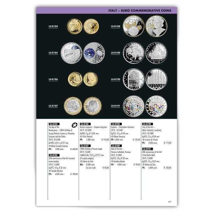 EURO-katalóg od LEUCHTTURM obsahuje komplexnú prezentáciu všetkých mincí, bankoviek a oficiálnych sád obehových mincí od zavedenia eura v jednotlivých krajinách.
Okrem toho kniha ponúka podrobné informácie o obehových minciach, súhrn všetkých 2-eurových pamätných mincí, ako aj identifikáciu nadnárodných európskych emisií.
Katalóg vychádza každoročne 1. decembra ako nová emisia vrátane všetkých mincí a aktualizovaných razieb pre predchádzajúce emisie, ktoré sú známe do uzávierky kópií.
Farebné ilustrácie uľahčujúce vyhľadávanie kusov, ich aktuálnosť, ako aj nízka cena robia z diela nevyhnutnú príručku pre každého zberateľa euromincí.
• Komplexná prezentácia všetkých mincí, bankoviek a oficiálnych sád obehových mincí od zavedenia eura.
• Súhrn všetkých európskych 2-eurových pamätných mincí
• Podrobná zostava eurobankoviek.
• Krátky historický prehľad o zavedení eura.
• S farebnými ilustráciami a mnohými technickými detailmi (napr. rok vydania, razba, materiál, hmotnosť, priemer / veľkosť, hodnota v eurách)
• Rozsah: 868 strán
 