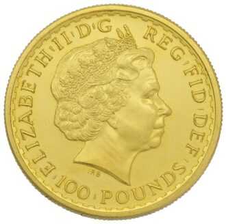 Zlatá minca "Británnia" je každoročne vyrazená Britskou kráľovskou mincovňou z jednej unce 99,99% rýdzeho zlata. 
Ženská postava v brnení je symbolom vlastenectva krajiny. Tento motív je obklopený nápismi „Britannia“ a „1 OZ 9999 FINE GOLD“. Na zadnej strane je do roku 2023 vyobrazený obraz Jej Veličenstva kráľovnej Alžbety II. 
Zlatá minca Britannia je vydávaná Britskou kráľovskou mincovňou od roku 1987. 
Zlatá minca sa dodáva voľne bez obalu.