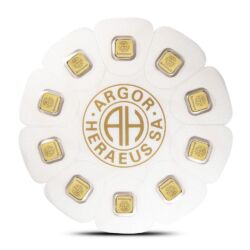 Argor-Heraeus Goldseed – karta desiatich samostatných 1-gramových zlatých tehličiek (spolu 10 g), z ktorých každú možno jednotlivo oddeliť bez.