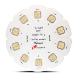 Argor-Heraeus Goldseed – karta desiatich samostatných 1-gramových zlatých tehličiek (spolu 10 g), z ktorých každú možno jednotlivo oddeliť bez.