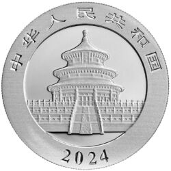 Strieborná investičná minca Panda 30 g, rýdzosť striebra 999/1000, ročník 2024. Motív pandy sa každý rok mení.